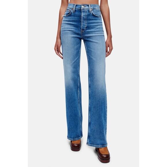 Re/Done 70s Ultra High Rise Wide Leg Jeans in Indigo Storm Revolve - Picture 1 of 9
